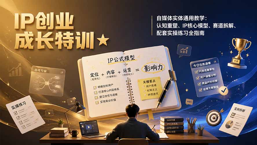 （19567期）IP创业成长特训★自媒体实体通用教学：认知重塑、IP核心模型、赛道拆解、配套实操练习全指南-知创网