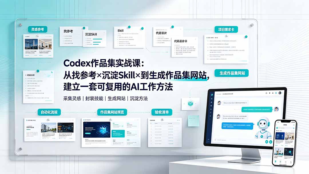 (19361期)Codex作品集实战课:从找参考×沉淀Skill×到生成作品集网站,建立一套可复用的AI工作方法-知创网