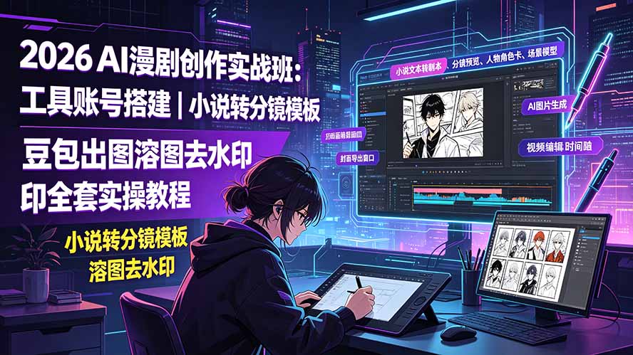 (19433期)2026AI漫剧创作实战班:工具账号搭建|小说转分镜模板|豆包出图溶图去水印全套实操教程-知创网