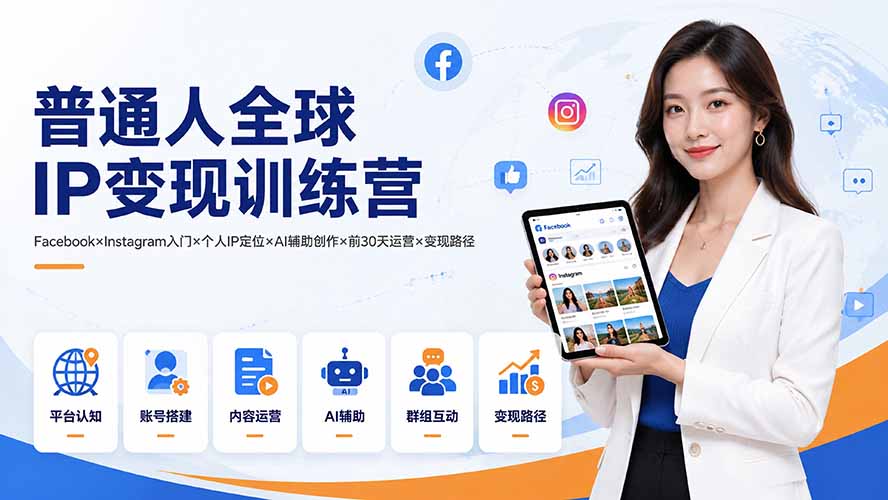(19568期)普通人全球IP变现训练营:Facebook×Instagram入门×个人IP定位×AI辅助创作×前30天运营×变现路径-知创网