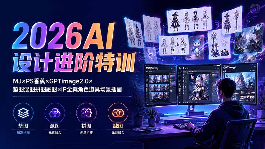 （19569期）2026AI设计进阶特训：MJ×PS香蕉×GPTimage2.0×垫图混图拼图融图×IP全案角色道具场景插画-知创网