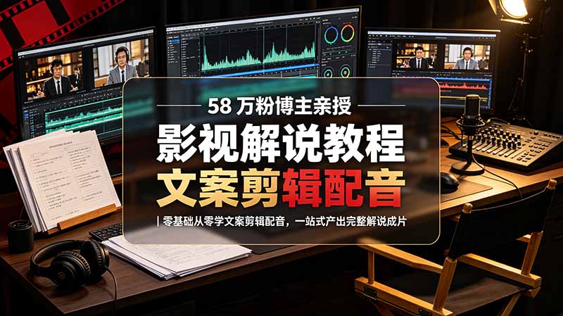 （19160期）58 万粉博主荧幕春秋亲授影视解说教程｜零基础从零学文案剪辑配音，一站式产出完整解说成片-知创网