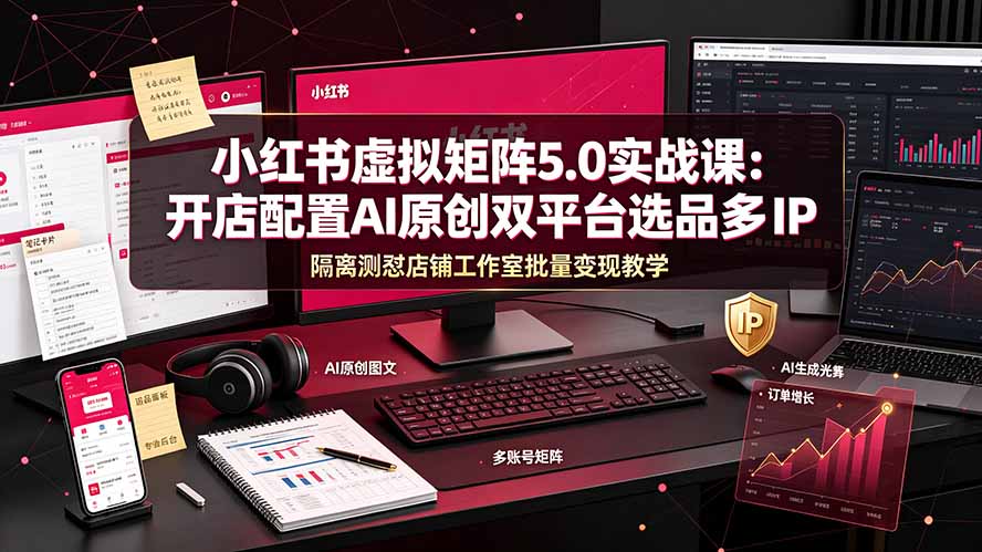 (19521期)小红书虚拟矩阵5.0实战课:开店配置|AI原创|双平台选品|多IP隔离|测怼店铺工作室批量变现实操教学-知创网