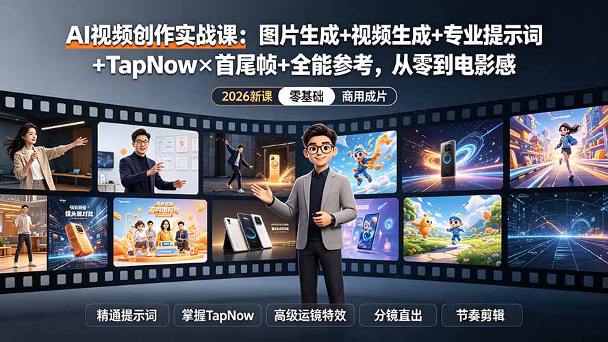 (19383期)AI视频创作实战课:图片生成+视频生成+专业提示词+TapNow×首尾帧+全能参考,从零到电影感成片-知创网