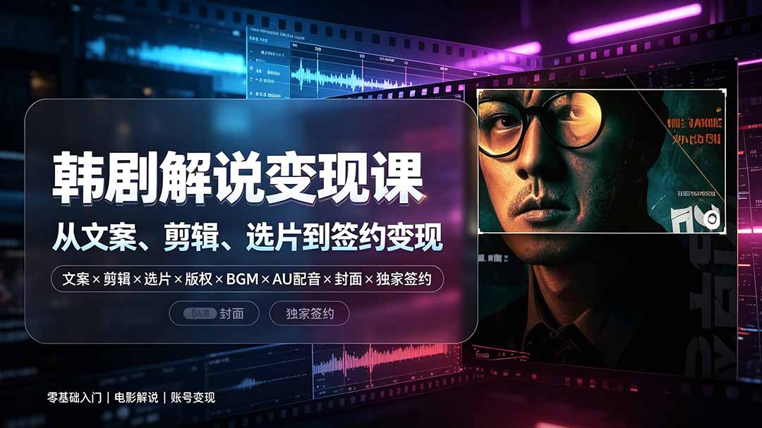 (19438期)抖音270W粉丝博主亲授韩剧解说课:文案×剪辑×选片×版权×BGM×AU配音×封面×独家签约,零基础到变现-知创网