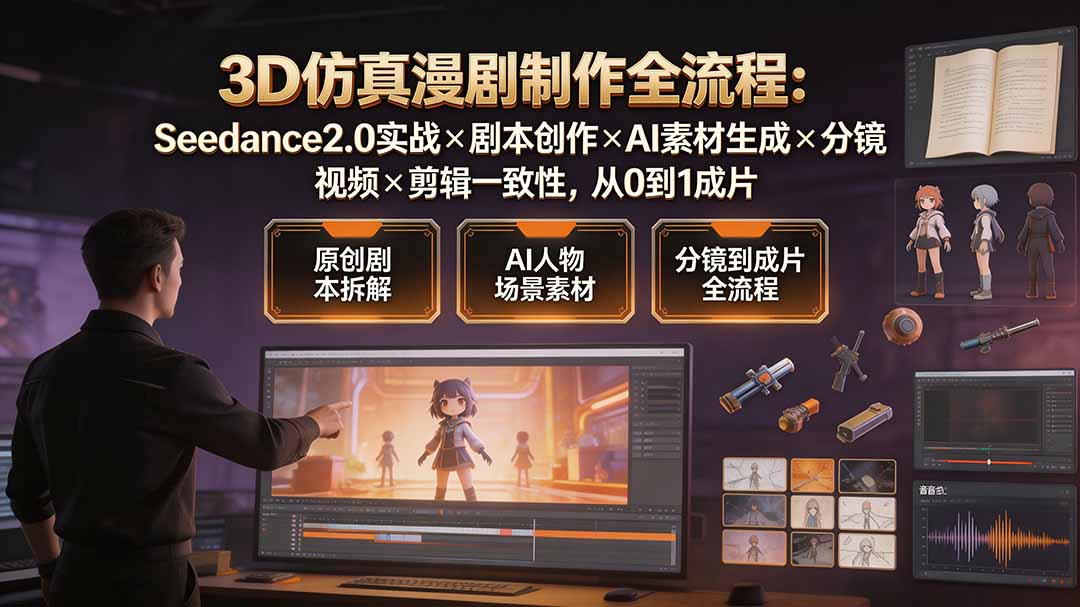 (19341期)3D仿真漫剧制作全流程:Seedance2.0实战×剧本创作×AI素材生成×分镜视频×剪辑一致性,从0到1成片-知创网