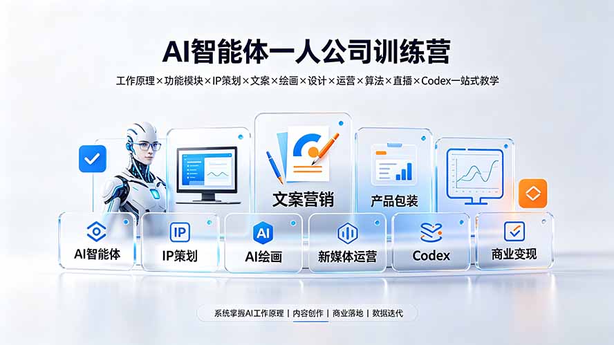 (19502期)AI智能体一人公司训练营:工作原理×功能模块×IP策划×文案×绘画×设计×运营×算法×直播×Codex一站式教学-知创网