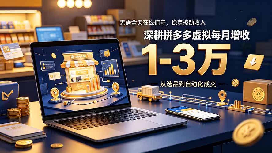 （19326期）无需全天在线值守，稳定被动收入，深耕拼多多虚拟每月增收 1-3 万-知创网