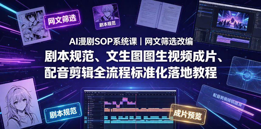 AI漫剧SOP系统课|网文筛选改编、剧本规范、文生图图生视频成片、配音剪辑全流程标准化落地教程-知创网
