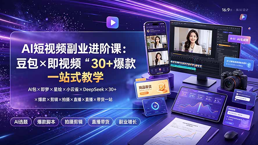 (19458期)AI短视频副业进阶课:豆包×即梦×星绘×小云雀×DeepSeek×30+爆款×剪辑×拍摄×直播×带货一站式教学-知创网
