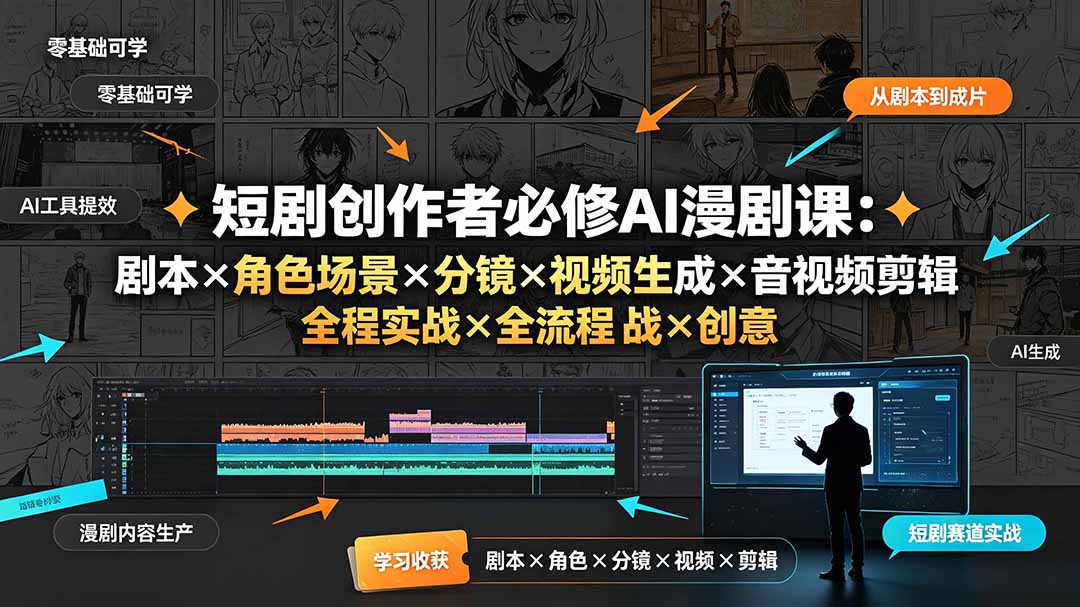 (19459期)短剧创作者必修AI漫剧课:剧本×角色场景×分镜×视频生成×音视频剪辑×全流程实战×创意短片拆解-知创网