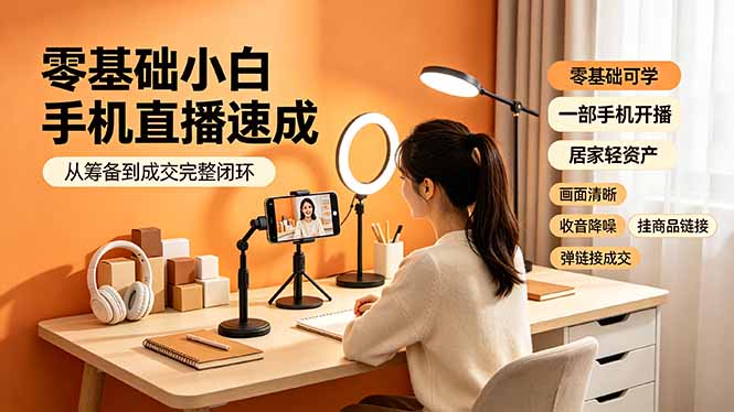 （19231期）零基础小白手机直播速成，从筹备到成交完整闭环，适配苹果安卓系统，解决杂音卡顿留人难问题-知创网