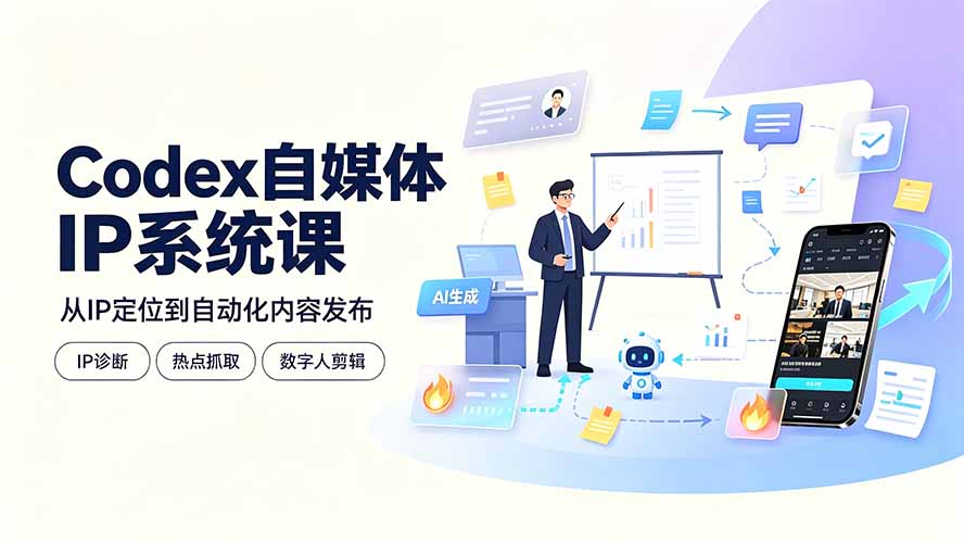 （19258期）Codex自媒体IP系统课：IP诊断/热点抓取/IP蒸馏 Skill，爆款复刻数字人多平台自动发布教程-知创网