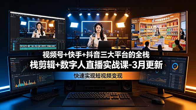 （19146期）视频号+快手+抖音三大平台的全栈剪辑+数字人直播实战课-3月更新：快速实现短视频变现-知创网