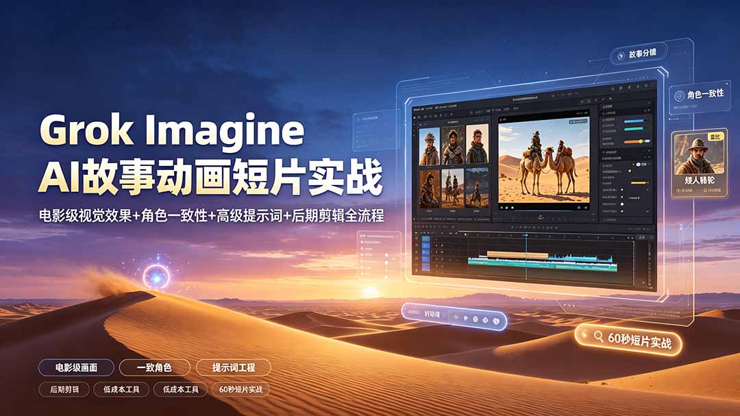 （19305期）Grok Imagine AI故事动画短片实战：电影级视觉效果+角色一致性+高级提示词+后期剪辑全流程-知创网