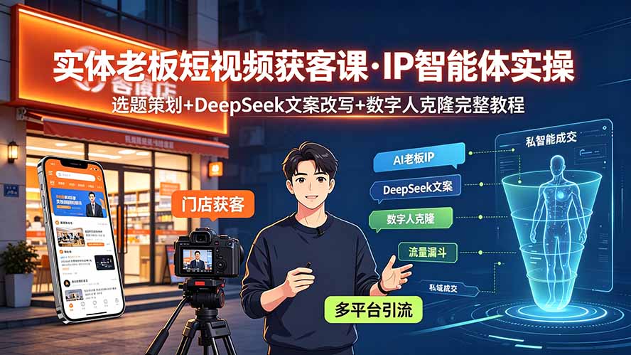 （19260期）实体老板短视频获客课·IP智能体实操｜选题策划+DeepSeek文案改写+数字人克隆完整教程-知创网