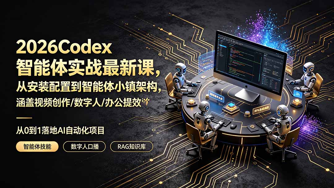 （19237期）2026Codex智能体实战最新课，从安装配置到智能体小镇架构，涵盖视频创作/数字人/办公提效全技能-知创网