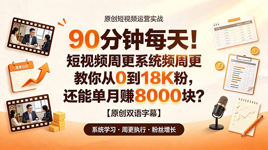 （19265期）90 分钟每天！短视频周更系统教你从 0 到 18K 粉，还能单月赚 8000 块？【原创双语字幕】-知创网