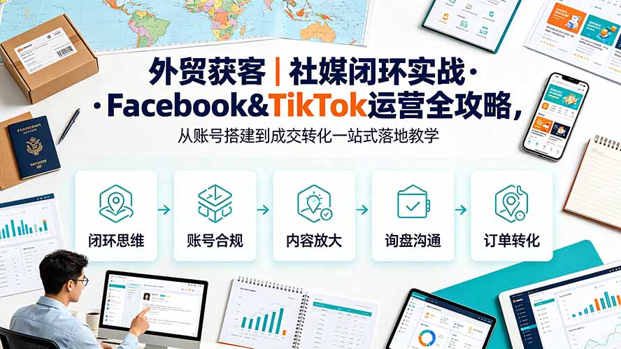 （19526期）外贸获客｜社媒闭环实战·Facebook&TikTok运营全攻略，从账号搭建到成交转化一站式落地教学-知创网