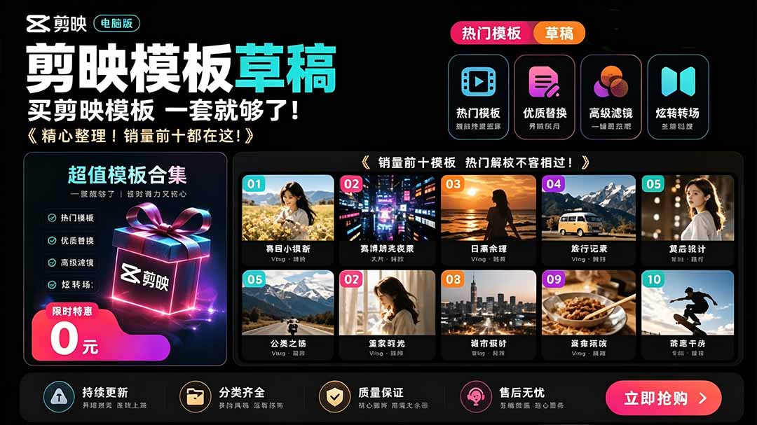 （19408期）1500+套剪映模板素材，超级超级无敌剪映剪辑模板合集包！附带预览图，全免费，撑爆你的网盘内存-知创网