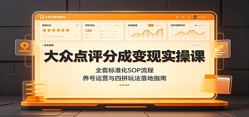 大众点评分成变现实操课：全套标准化SOP流程，养号运营与四拼玩法落地指南-知创网