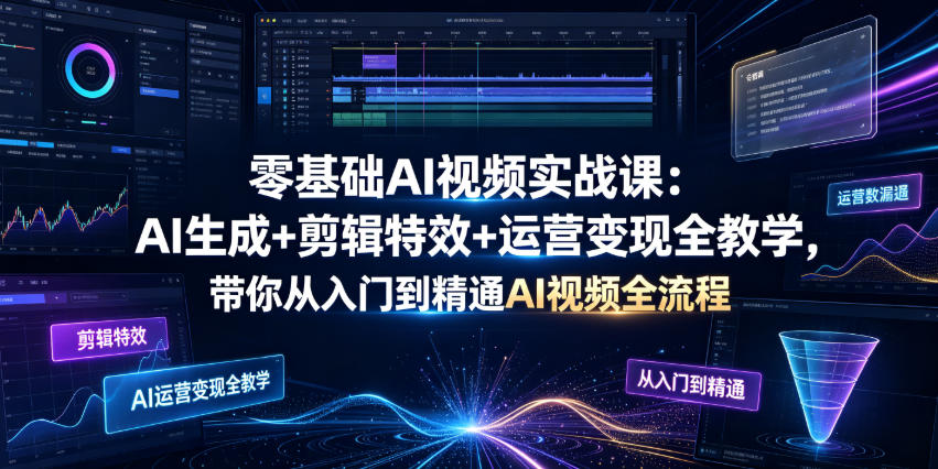 零基础AI视频实战课：AI生成+剪辑特效+运营变现全教学，带你从入门到精通AI视频全流程-知创网