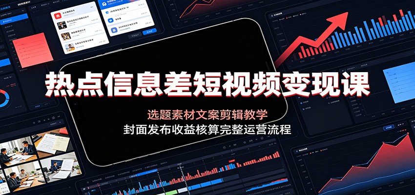 热点信息差短视频变现课：选题素材文案剪辑教学，封面发布收益核算完整运营流程-知创网