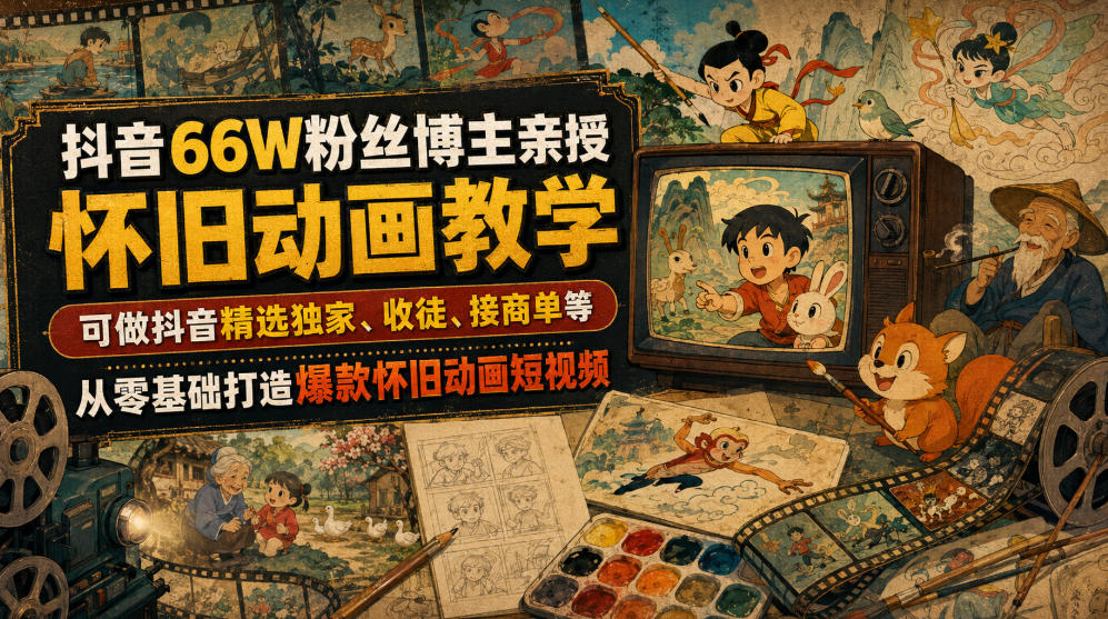 抖音66W粉丝博主亲授怀旧动画教学,可做抖音精选独家、收徒、接商单等,从零基础打造爆款怀旧动画短视频-知创网