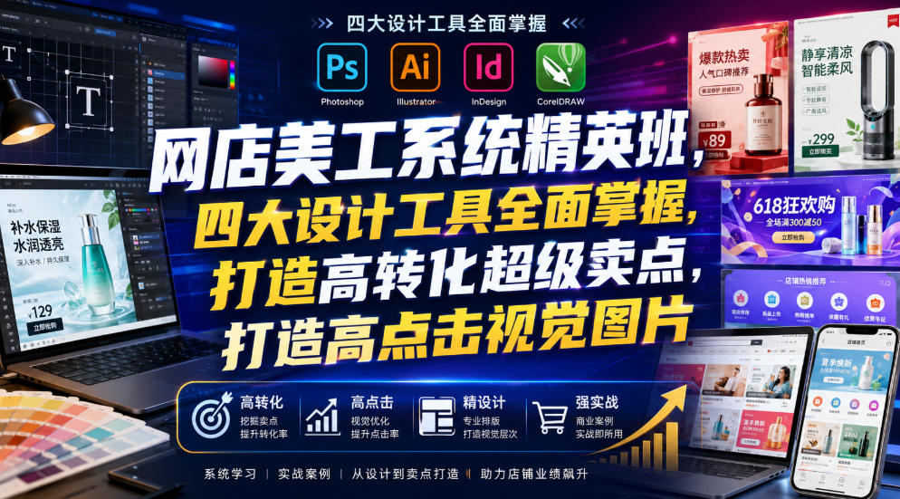 网店美工系统精英班，四大设计工具全面掌握，打造高转化超级卖点，打造高点击视觉图片（2026年7月）-知创网