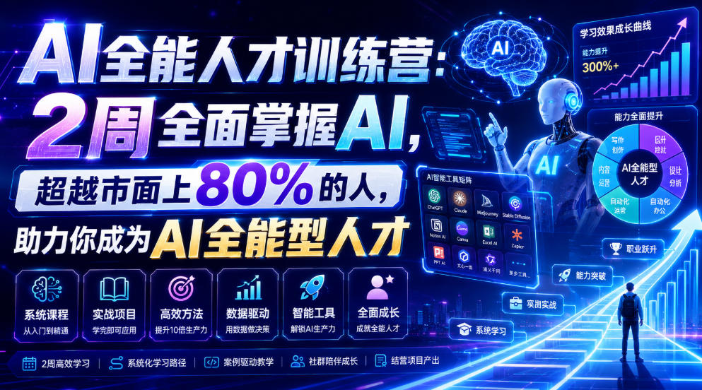 AI全能人才训练营:2周全面掌握AI,超越市面上80%的人,助力你成为AI全能型人才-知创网