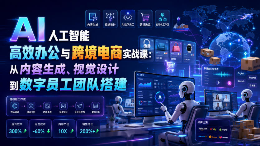 AI人工智能高效办公与跨境电商实战课：从内容生成、视觉设计到数字员工团队搭建-知创网
