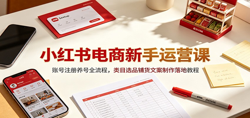 小红书电商新手运营课：账号注册养号全流程，类目选品铺货文案制作落地教程-知创网