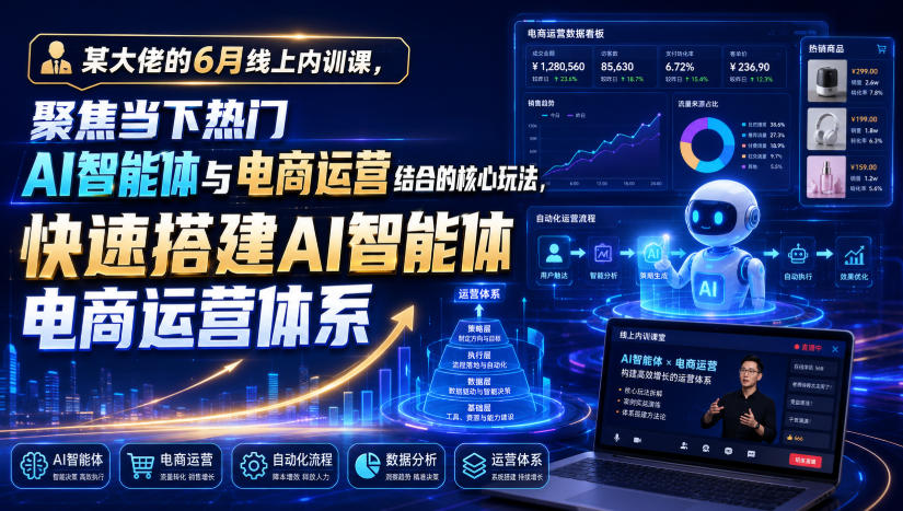某大佬的6月线上内训课，聚焦当下热门AI智能体与电商运营结合的核心玩法，快速搭建AI智能体电商运营体系-知创网