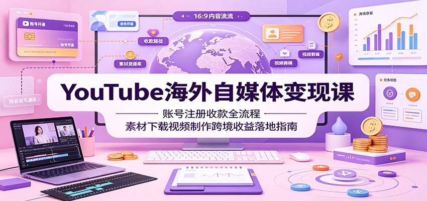 YouTube海外自媒体变现课：账号注册收款全流程，素材下载视频制作跨境收益落地指南-知创网