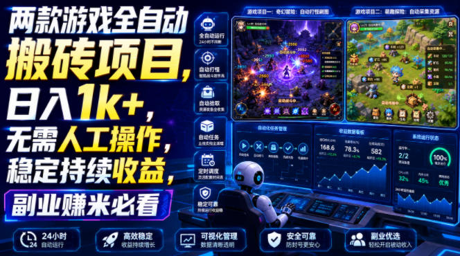 两款游戏全自动搬砖项目，无需人工操作，日入1k+，稳定持续收益，副业赚米必看【揭秘】-知创网