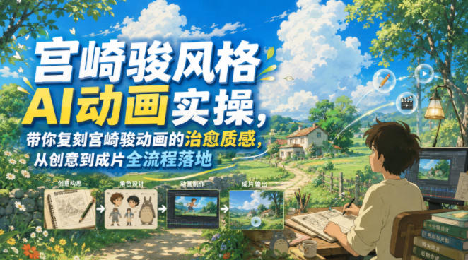 宫崎骏风格AI动画实操，带你复刻宫崎骏动画的治愈质感，从创意到成片全流程落地-知创网