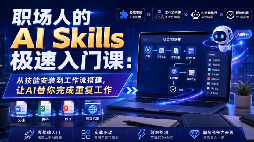职场人的AI Skills极速入门课：从技能安装到工作流搭建，让AI替你完成重复工作-知创网