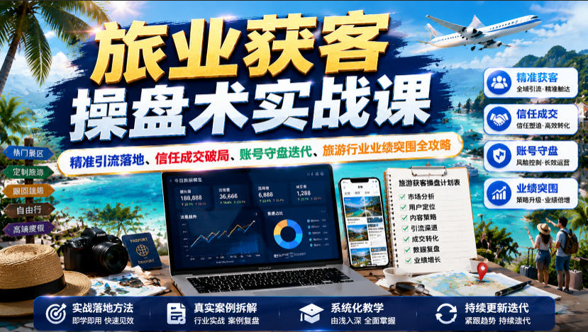 旅业获客操盘术实战课｜精准引流落地、信任成交破局、账号守盘迭代、旅游行业业绩突围全攻略-知创网