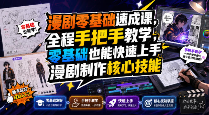 漫剧零基础速成课，全程手把手教学，零基础也能快速上手漫剧制作核心技能-知创网