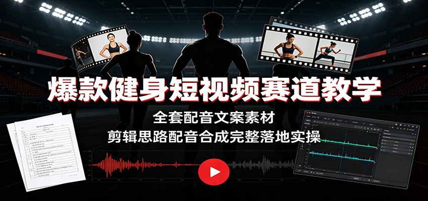 爆款健身短视频赛道教学:全套配音文案素材,剪辑思路配音合成完整落地实操-知创网