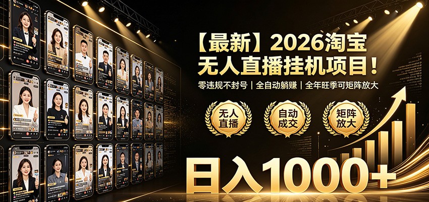 最新2026淘宝无人直播挂机项目!零违规不封号,全自动躺赚,日入1000+-知创网