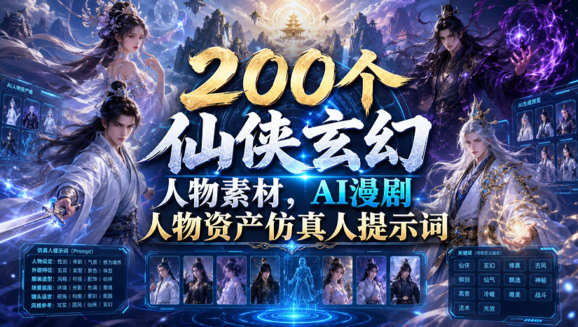 200个仙侠玄幻人物素材，AI漫剧人物资产仿真人提示词-知创网