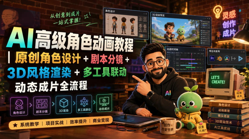 AI高级角色动画教程｜原创角色设计+剧本分镜+3D风格渲染+多工具联动动态成片全流程【中英字幕】-知创网