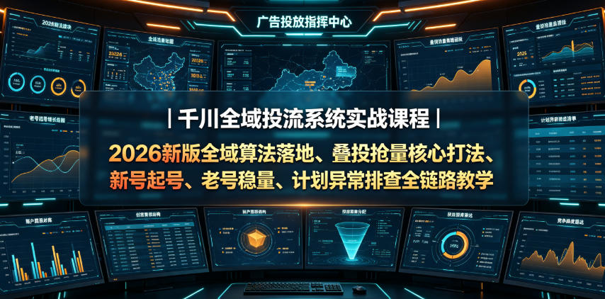 千川全域投流系统实战课程｜2026新版全域算法落地、叠投抢量核心打法、新号起号、老号稳量、计划异常排查全链路教学-知创网