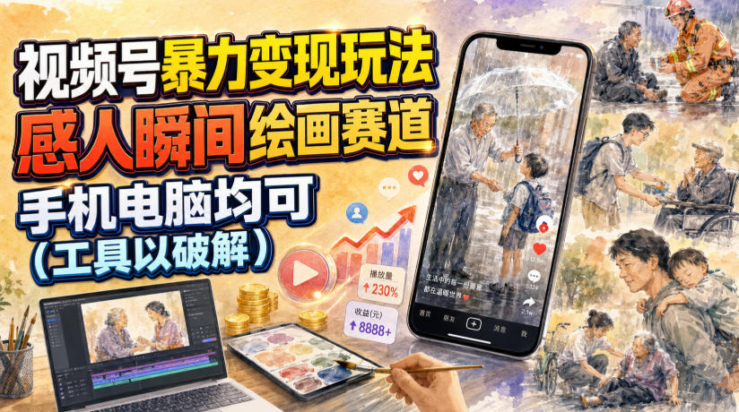 视频号暴力变现玩法,感人瞬间绘画赛道,手机电脑均可-知创网