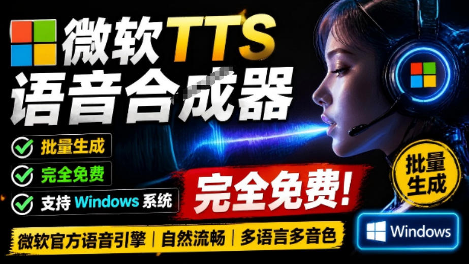 微软TTS免费语音配音生成器，完全免费，支持多语音、多音色选择，Windows系统专用TTS语音合成器-知创网