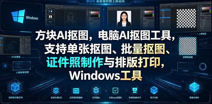 方块AI抠图,电脑AI抠图工具,支持单张抠图、批量抠图、证件照制作与排版打印,Windows工具-知创网