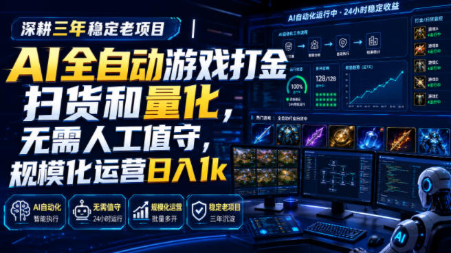 全自动游戏打金和皮肤扫货,规模化运营日入10张,深耕三年稳定老项目!-知创网