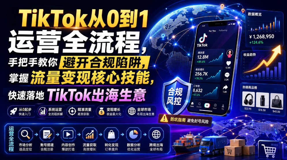 TikTok从0到1运营全流程，手把手教你避开合规陷阱，掌握流量变现核心技能，快速落地TikTok出海生意（更新7月）-知创网