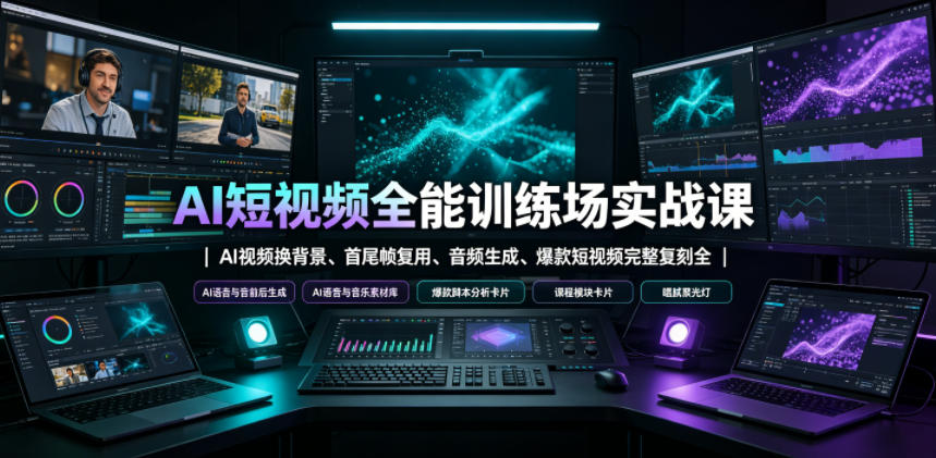 AI短视频全能训练场实战课｜AI视频换背景、首尾帧复用、音频生成、爆款短视频完整复刻全套实操教学-知创网